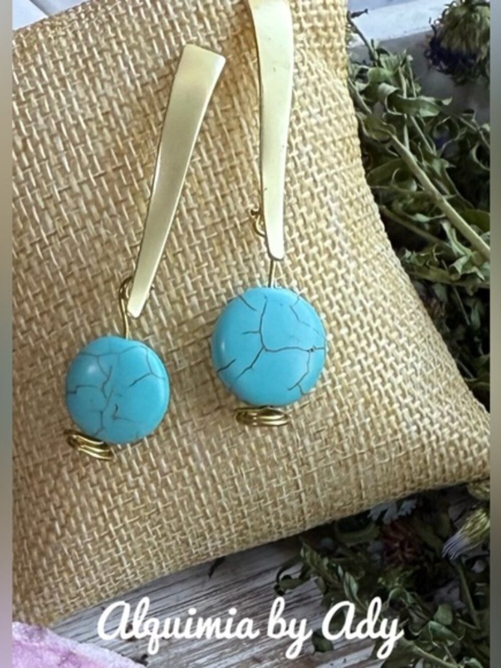 Dainty jewelry+ TURQUOISE GOLD STUD+ Halo earrings - Picture 2 of 4